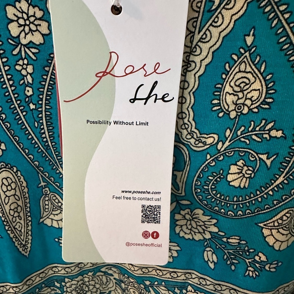 NWT Poseshe size 2x Teal and Tan Paisley Dress - Picture 4 of 6
